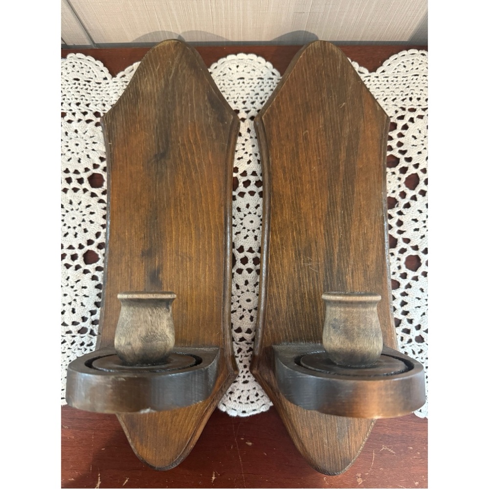 Vintage Rustic Brown Wooden Wall Candle Hanging Holders